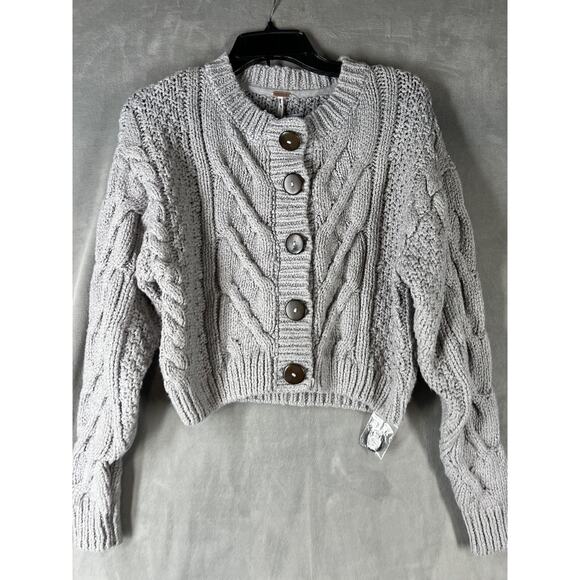 Free People Bonfire Cardi Cardigan Sweater Grey X- Large XL - Picture 3 of 7
